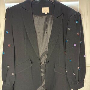 Cinq a Sept 3/4 sleeve bejeweled black jacket